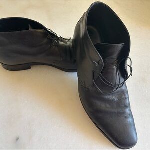 Ermenegildo Zegna Black Leather Boots Sleek Professional Design size US 10.5